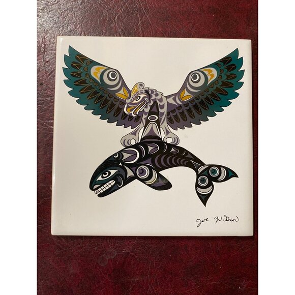 Ceramic Art Tile"Thunderbird and Killer Whale" artist Joe - Picture 1 of 8